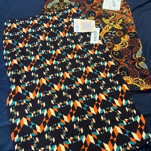 LuLaRoe Pencil Skirt - Black, Orange, Blue Geometric